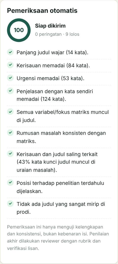 Tangkapan layar cek lolos