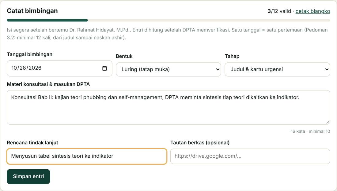 Tangkapan layar logbook form